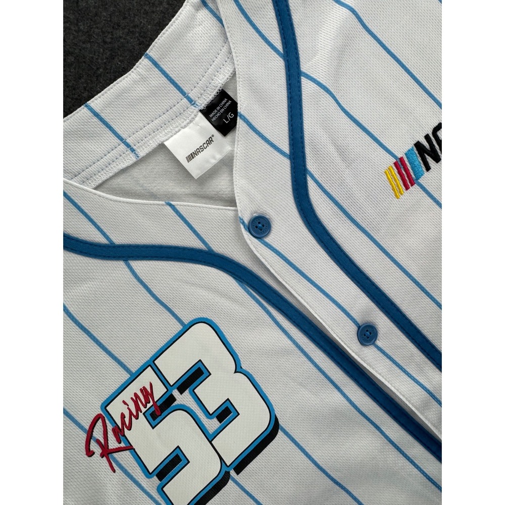 NASCAR Racing Team Number 53 Pinstripe Baseball Jersey Mens‎ Size Large NWT